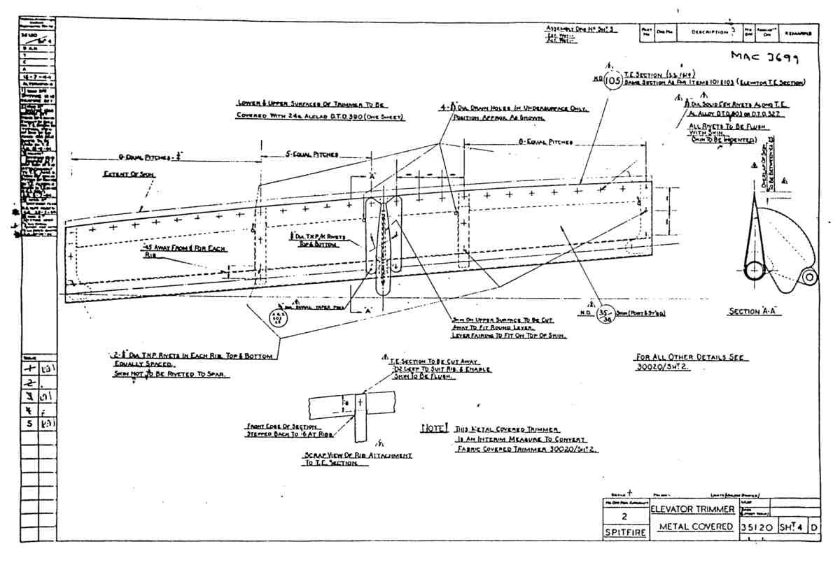 Spitfire Mk VII Type 351 Blueprints 35120 4 D Elevator Trimmer Metal Covered A4 Photo Print