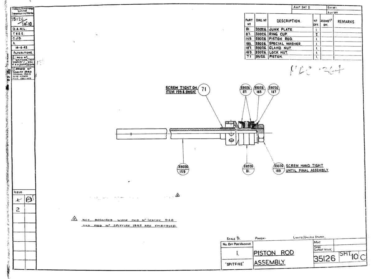 Spitfire Mk VII Type 351 Blueprints 35126 10 C Piston Rod assembly A4 Photo Print