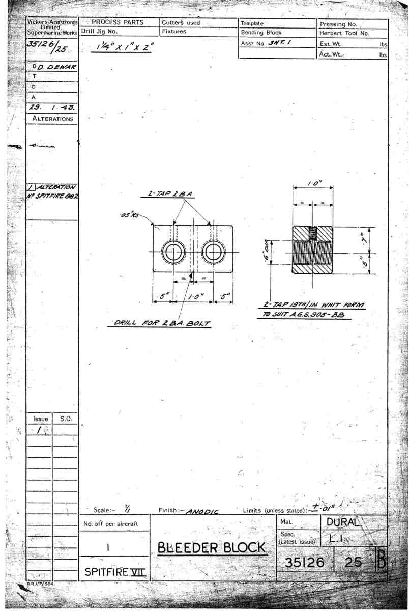 Spitfire Mk VII Type 351 Blueprints 35126 25 B Bleeder Block A4 Photo Print