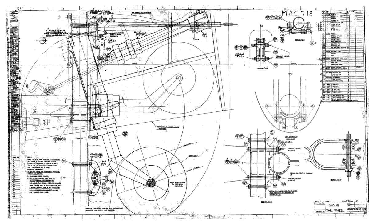 Spitfire Mk VII Type 351 Blueprints 35126 3 H GA of Tail Wheel A4 Photo Print