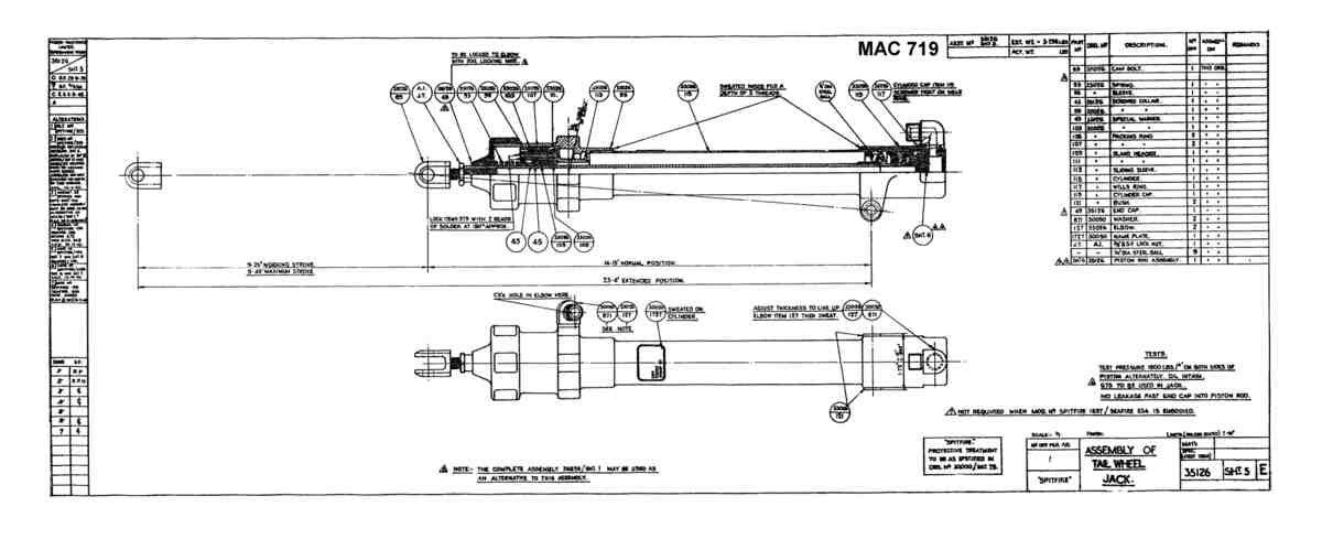 Spitfire Mk VII Type 351 Blueprints 35126 5 E Assembly of Tail Wheel Jack A4 Photo Print
