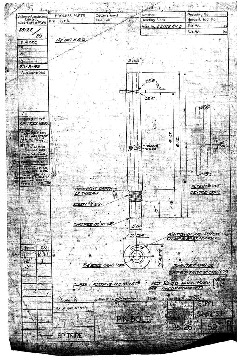 Spitfire Mk VII Type 351 Blueprints 35126 59 B Pin bolt A4 Photo Print