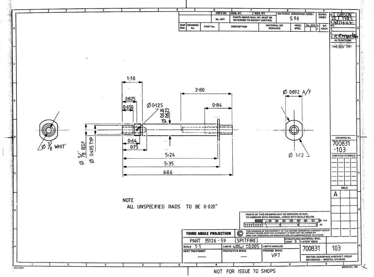 Spitfire Mk VII Type 351 Blueprints 35126 59APin A4 Photo Print