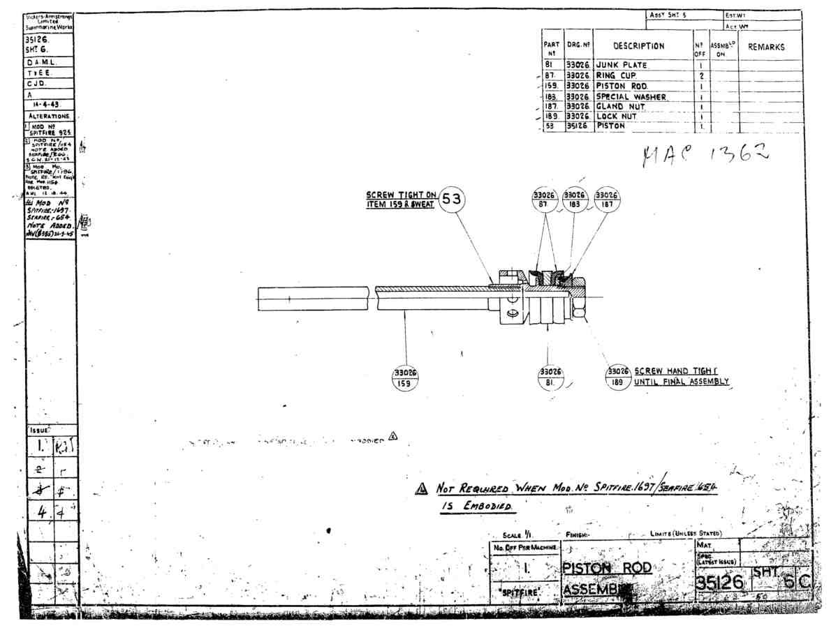 Spitfire Mk VII Type 351 Blueprints 35126 6 C Piston Rod Assembly A4 Photo Print