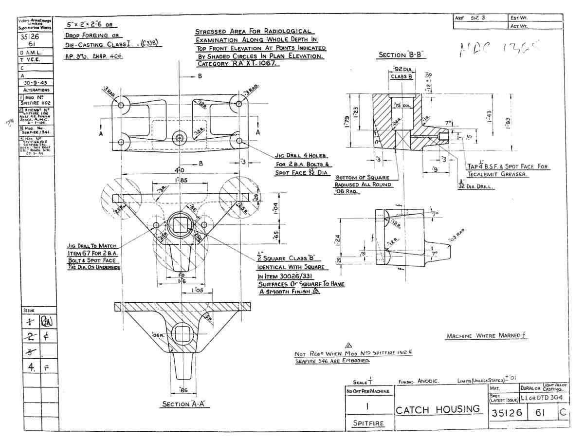 Spitfire Mk VII Type 351 Blueprints 35126 61 C Catch Housing A4 Photo Print