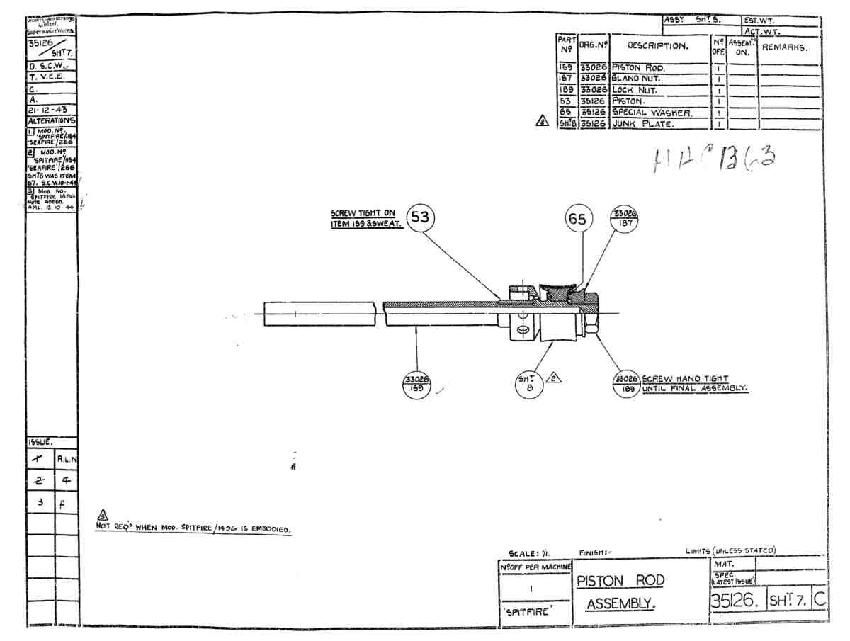 Spitfire Mk VII Type 351 Blueprints 35126 7 C Piston Rod Assembly A4 Photo Print