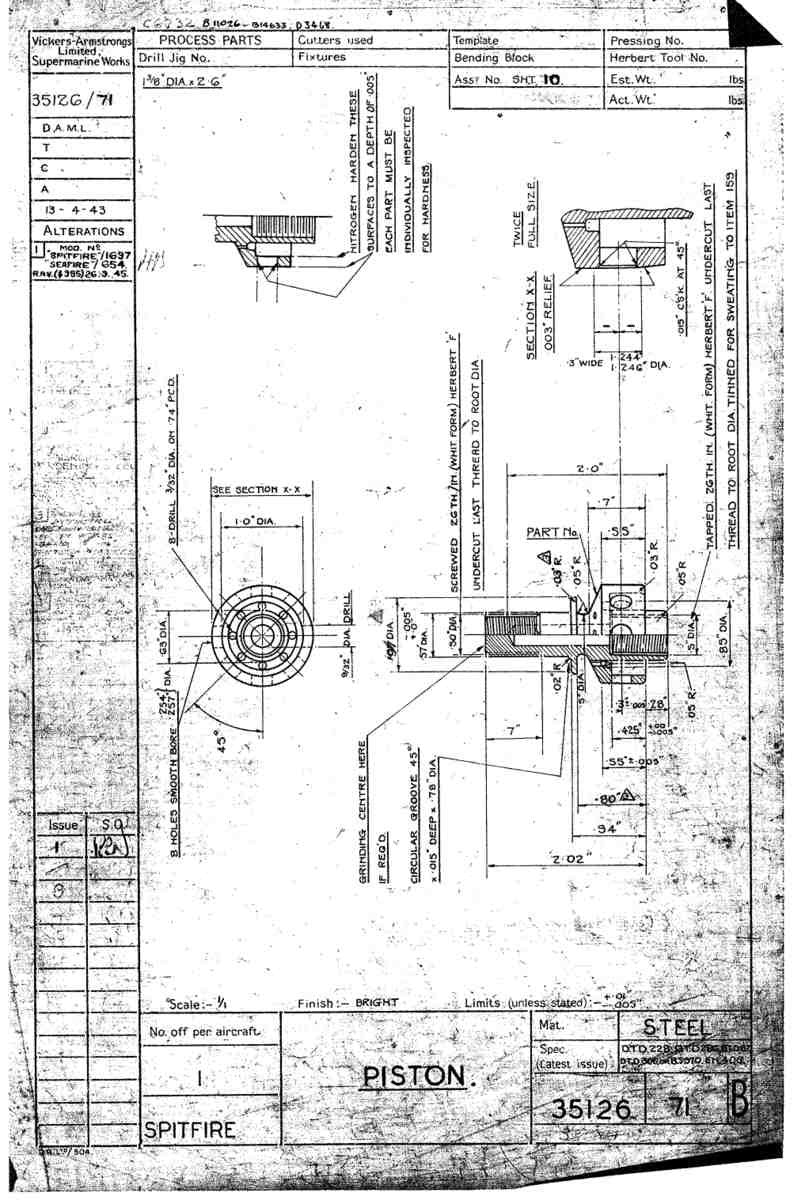 Spitfire Mk VII Type 351 Blueprints 35126 71 B Piston A4 Photo Print