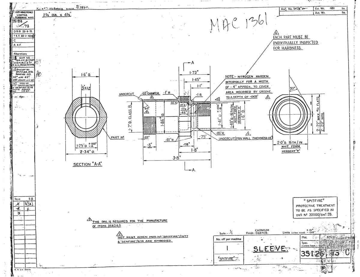 Spitfire Mk VII Type 351 Blueprints 35126 73 C Sleeve A4 Photo Print