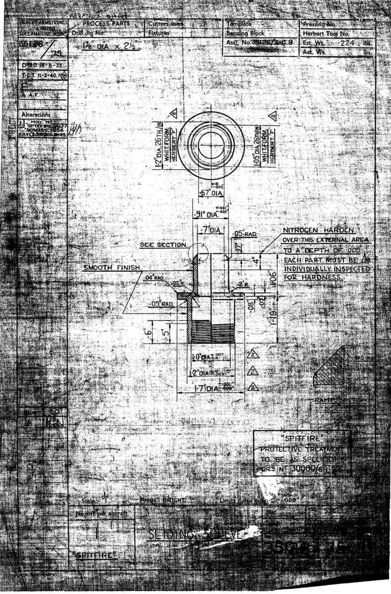 Spitfire Mk VII Type 351 Blueprints 35126 75 B Sliding Sleeve A4 Photo Print