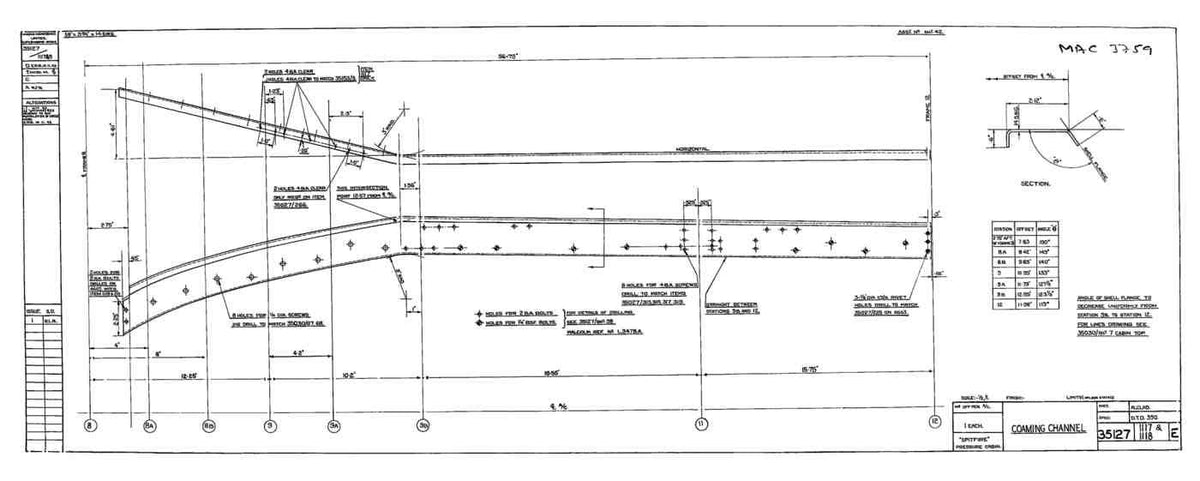Spitfire Mk VII Type 351 Blueprints 35127 11171118 E Coaming Channel A4 Photo Print