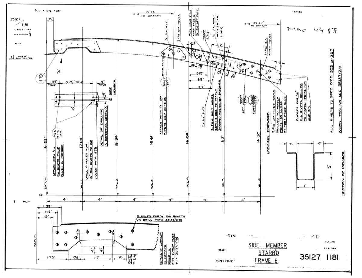 Spitfire Mk VII Type 351 Blueprints 35127 1181  Side member Starboard Frame 6 A4 Photo Print