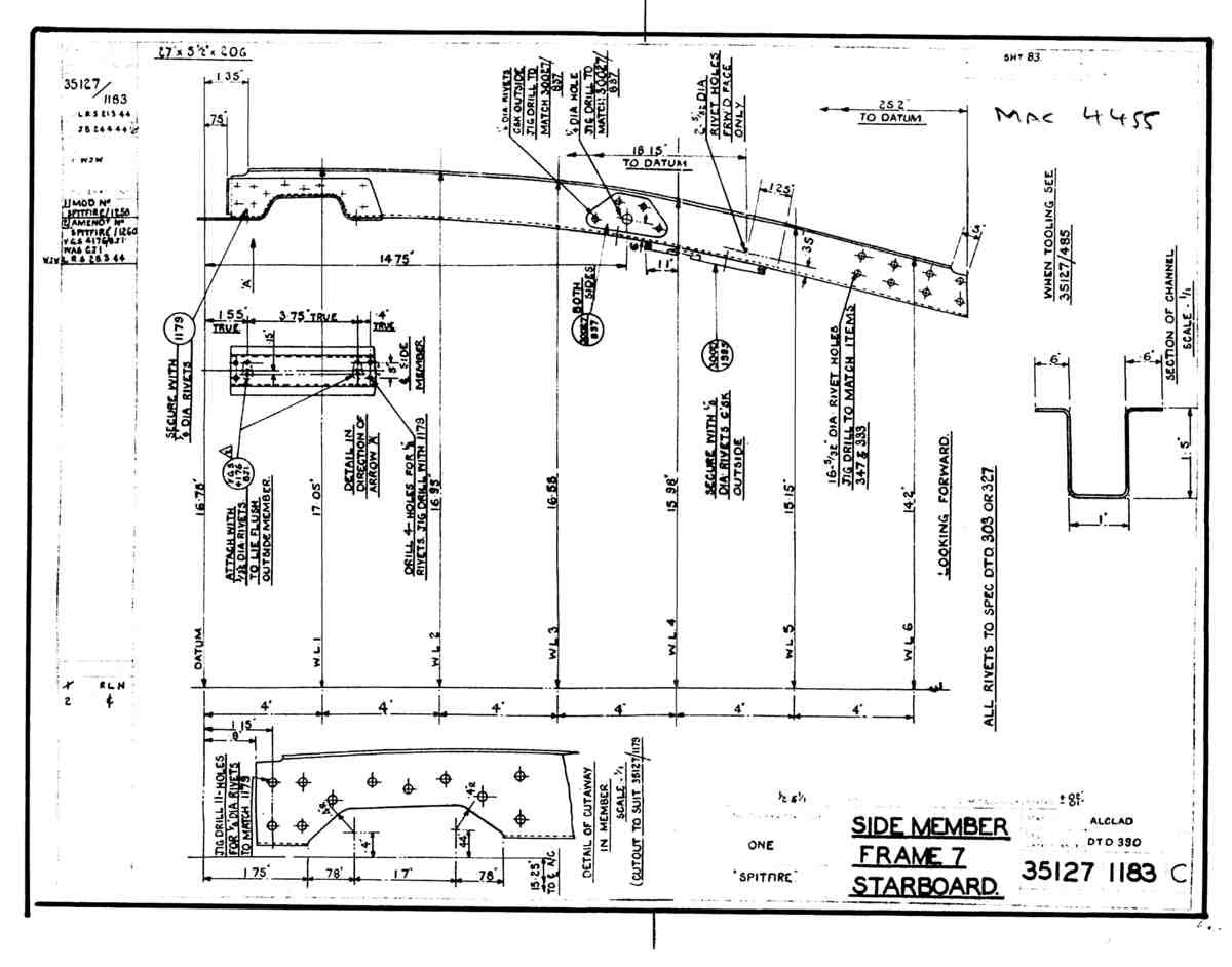 Spitfire Mk VII Type 351 Blueprints 35127 1183 C Side Member Frame 7 Starboard A4 Photo Print