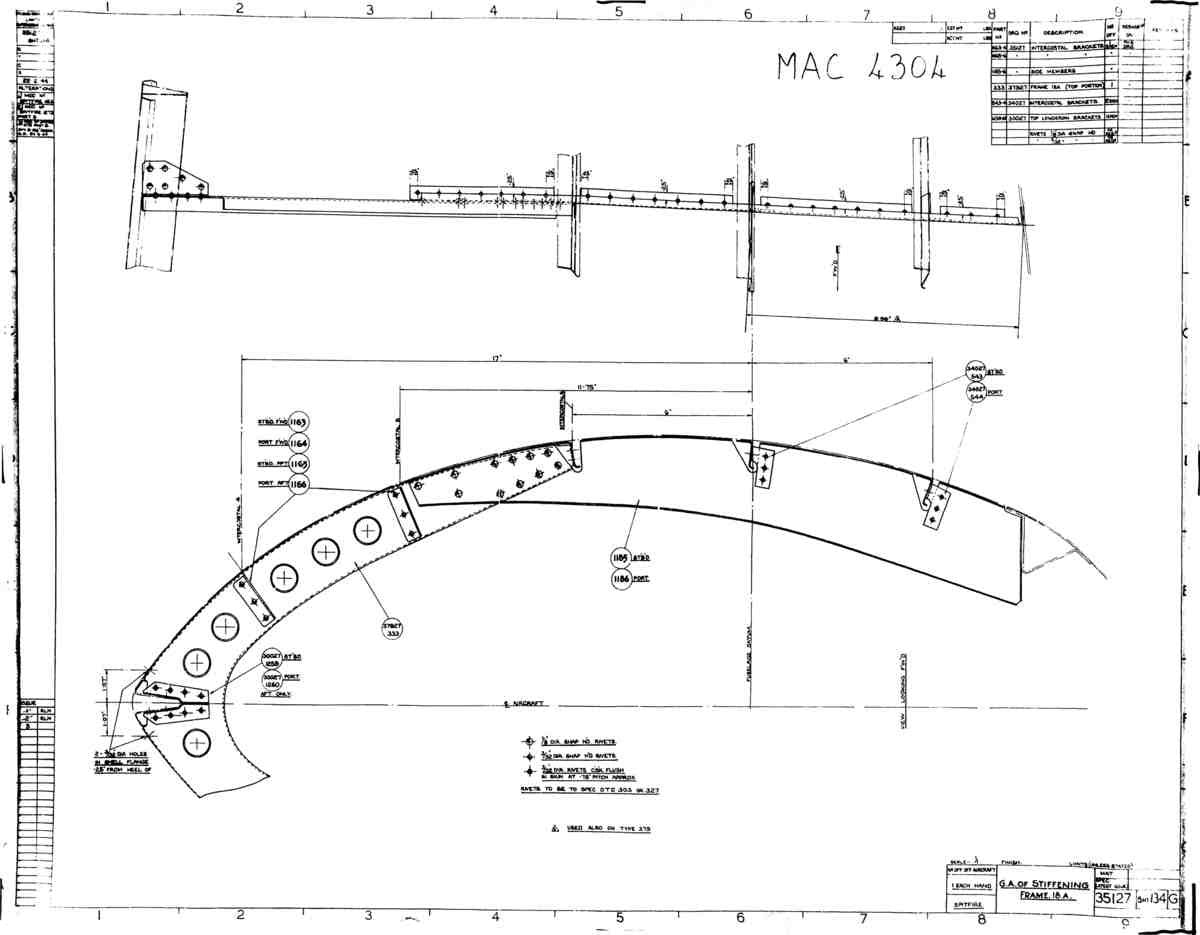Spitfire Mk VII Type 351 Blueprints 35127 134 G G.A of Stiffening Frame 18A A4 Photo Print