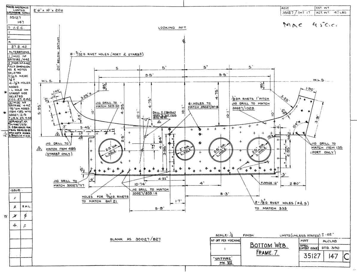 Spitfire Mk VII Type 351 Blueprints 35127 147 C Bottom Web Frame 7 A4 Photo Print