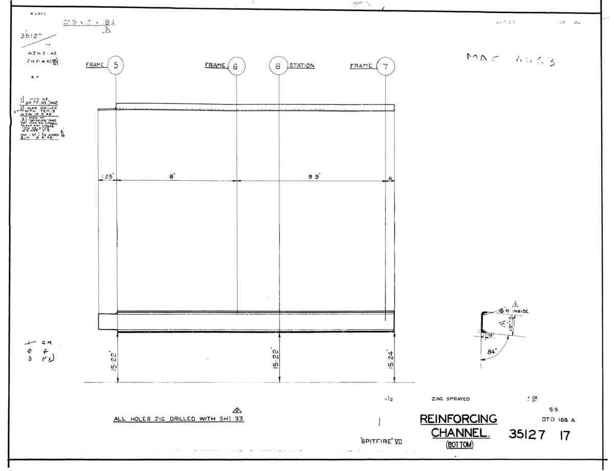 Spitfire Mk VII Type 351 Blueprints 35127 17a  Reinforcing Channel bottom A4 Photo Print