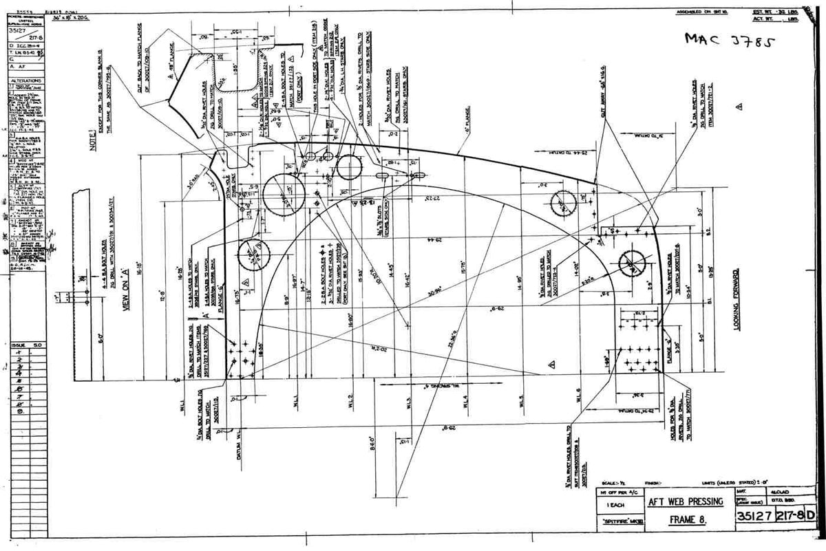 Spitfire Mk VII Type 351 Blueprints 35127 217218 D Aft Web Pressing Frame 8 A4 Photo Print