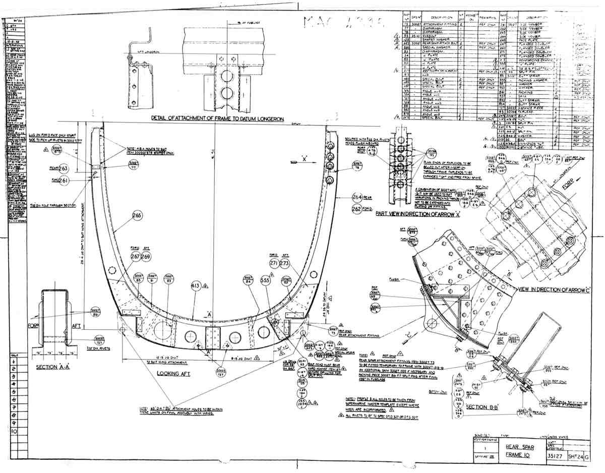 Spitfire Mk VII Type 351 Blueprints 35127 24 G Rear Spar Frame 10 A4 Photo Print