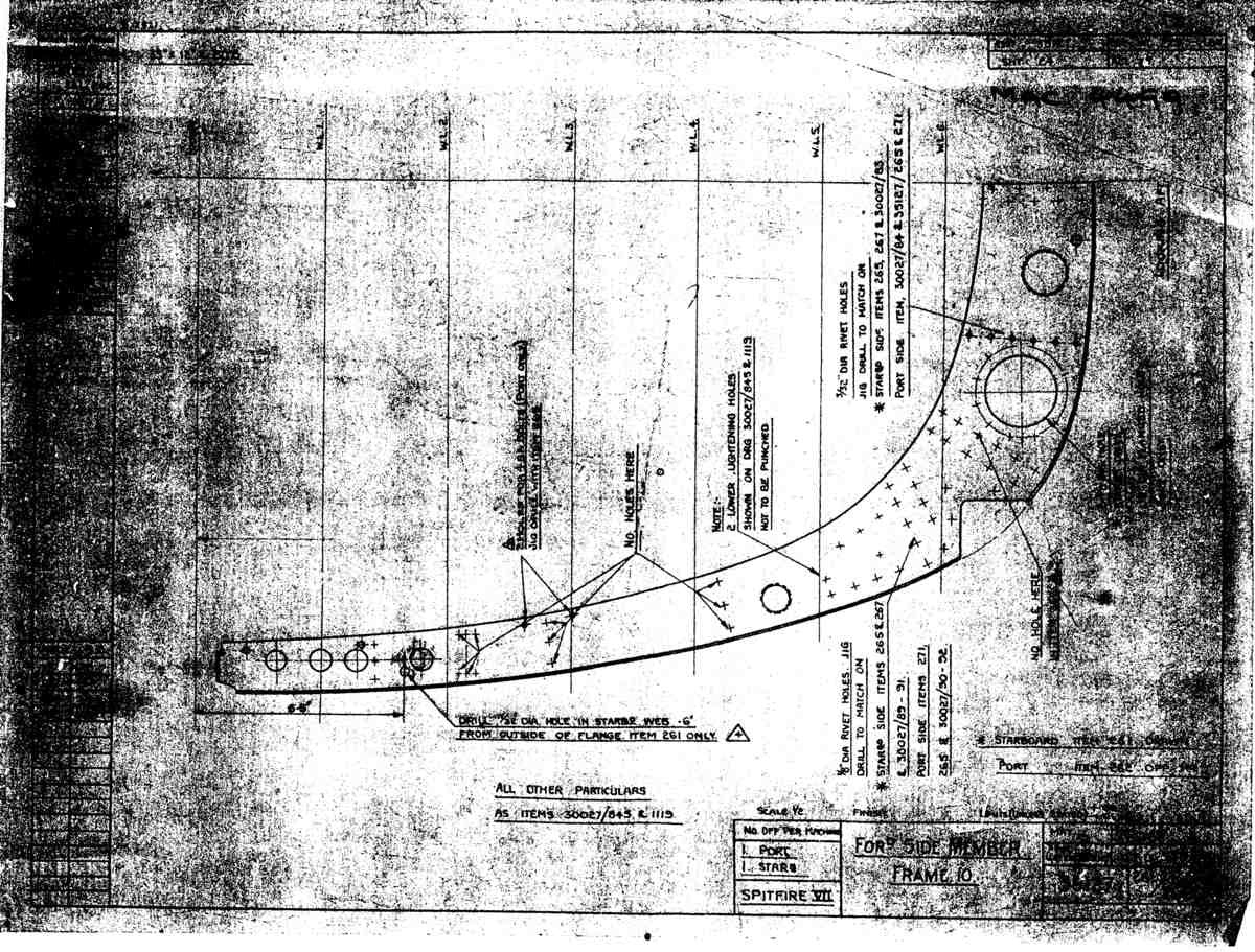Spitfire Mk VII Type 351 Blueprints 35127 261,262 C Forward Side Member Frame 10 A4 Photo Print