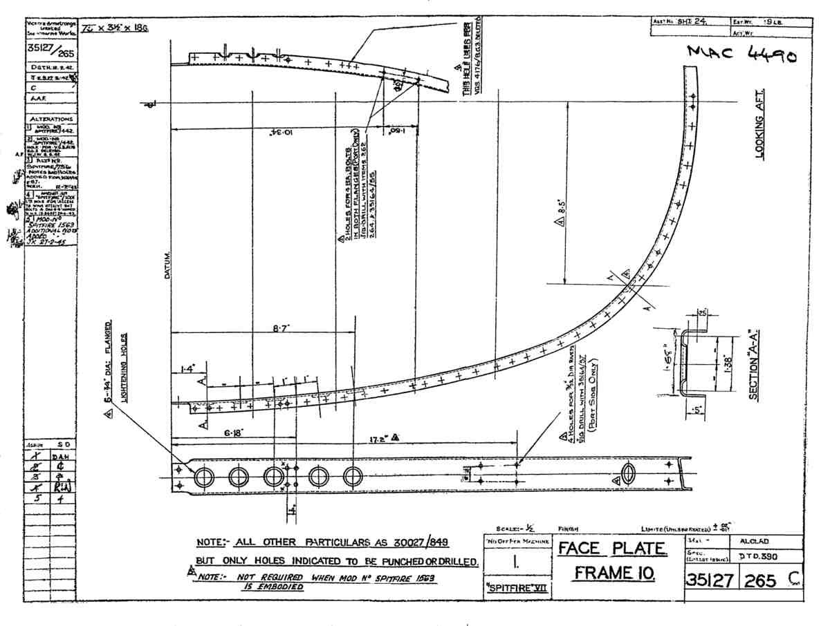 Spitfire Mk VII Type 351 Blueprints 35127 265 C Face Plate Frame 10 A4 Photo Print