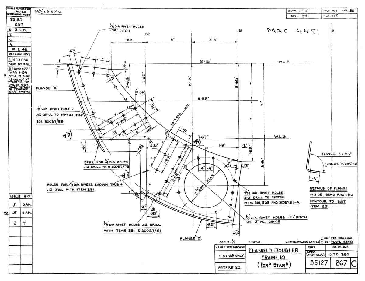Spitfire Mk VII Type 351 Blueprints 35127 267 C Flanged Doubler Frame 10 forward starboard side A4 Photo Print