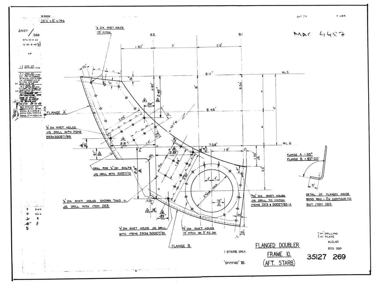Spitfire Mk VII Type 351 Blueprints 35127 269  Flanged Doubler Frame 10 aft starboard A4 Photo Print