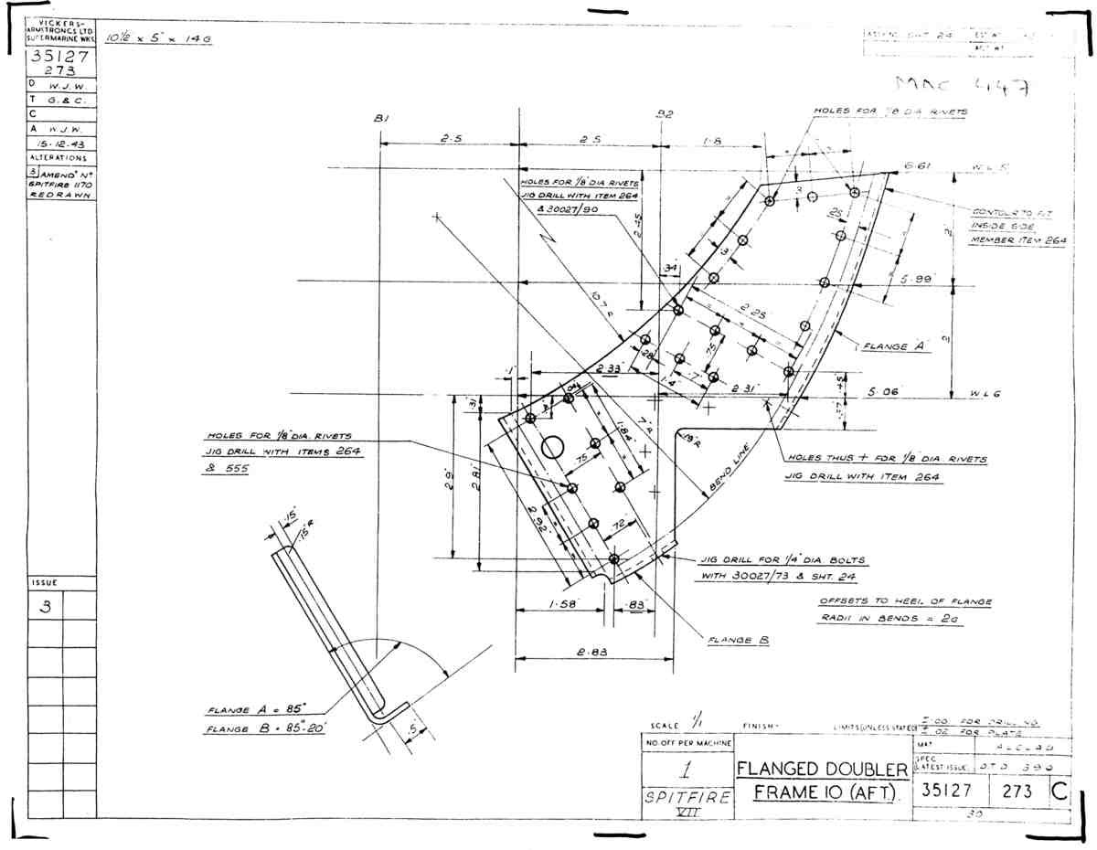 Spitfire Mk VII Type 351 Blueprints 35127 273 C Flanged doubler Frame 10 aft A4 Photo Print