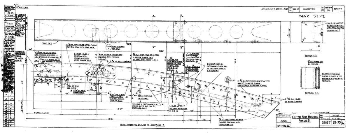 Spitfire Mk VII Type 351 Blueprints 35127 2930 E Outer Side Member Frame 5 A4 Photo Print
