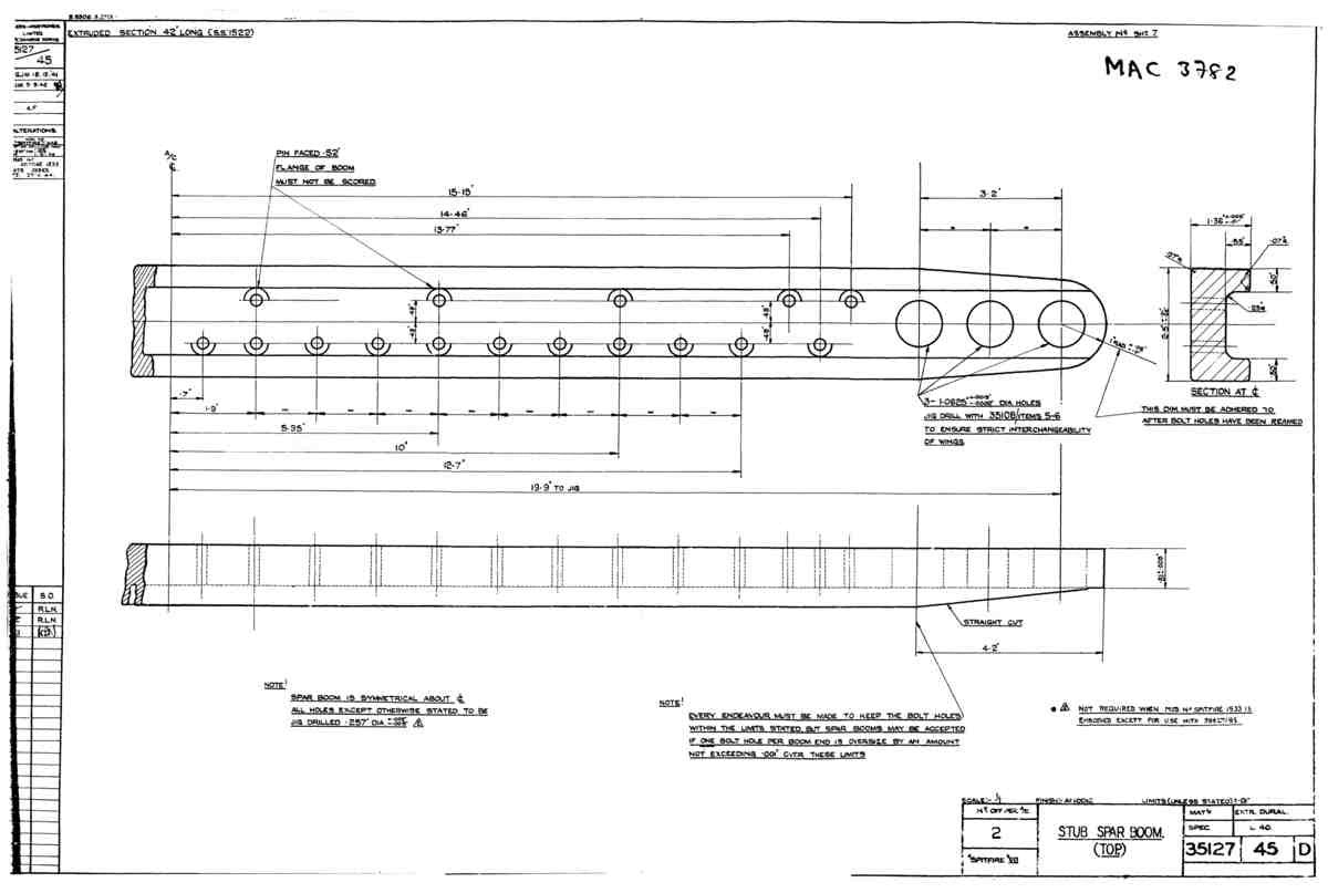 Spitfire Mk VII Type 351 Blueprints 35127 45 D Stub Spar Boom top A4 Photo Print