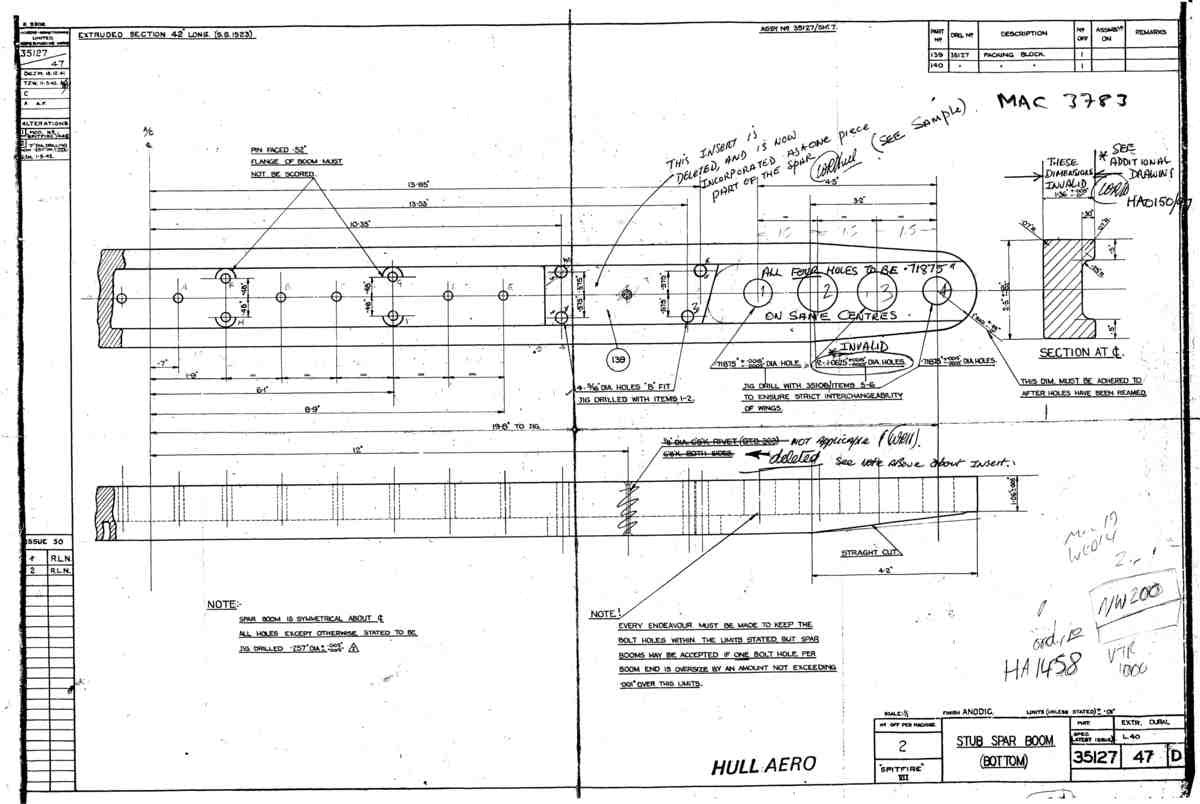 Spitfire Mk VII Type 351 Blueprints 35127 47 D Stub Spar Boom bottom A4 Photo Print