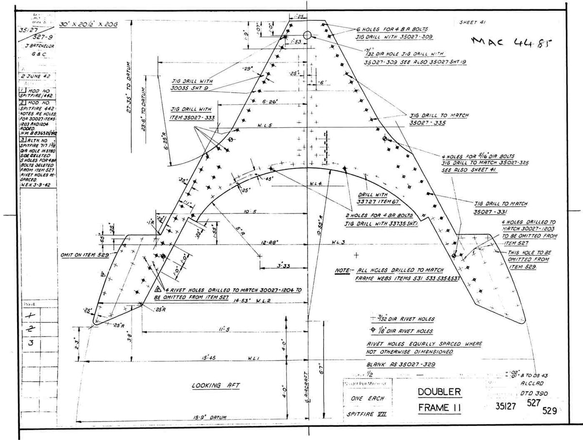 Spitfire Mk VII Type 351 Blueprints 35127 527529Doubler Frame 11 A4 Photo Print