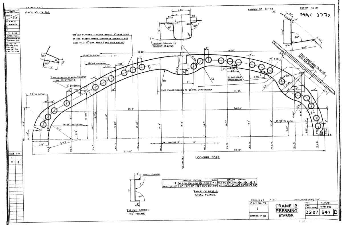 Spitfire Mk VII Type 351 Blueprints 35127 647 D Frame 13 Pressing Starboard A4 Photo Print