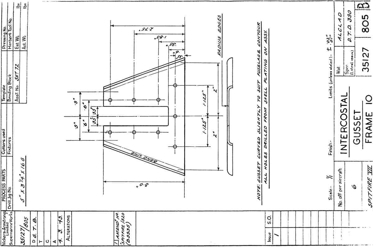 Spitfire Mk VII Type 351 Blueprints 35127 805 B Intercostal Gusset Frame 10 A4 Photo Print