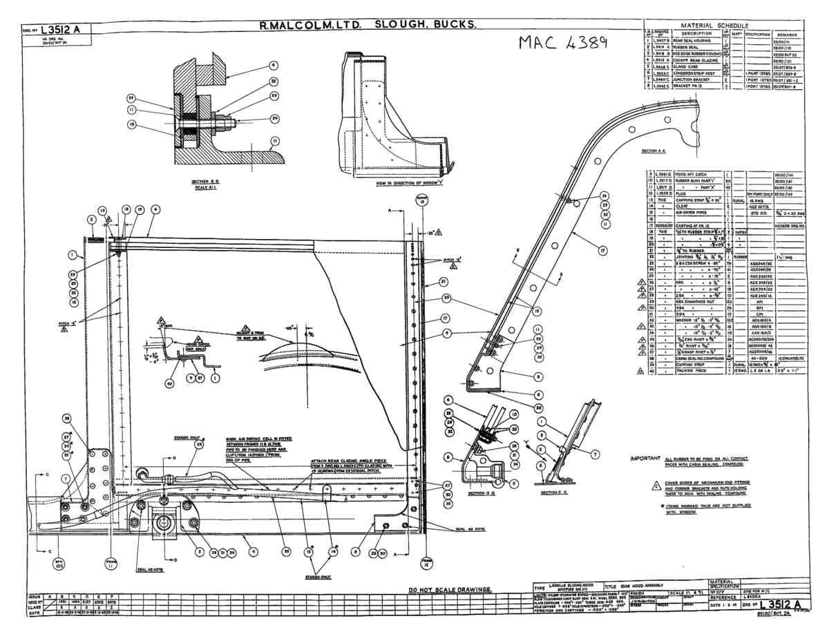 Spitfire Mk VII Type 351 Blueprints 35130 24  Rear Hood Assembly A4 Photo Print