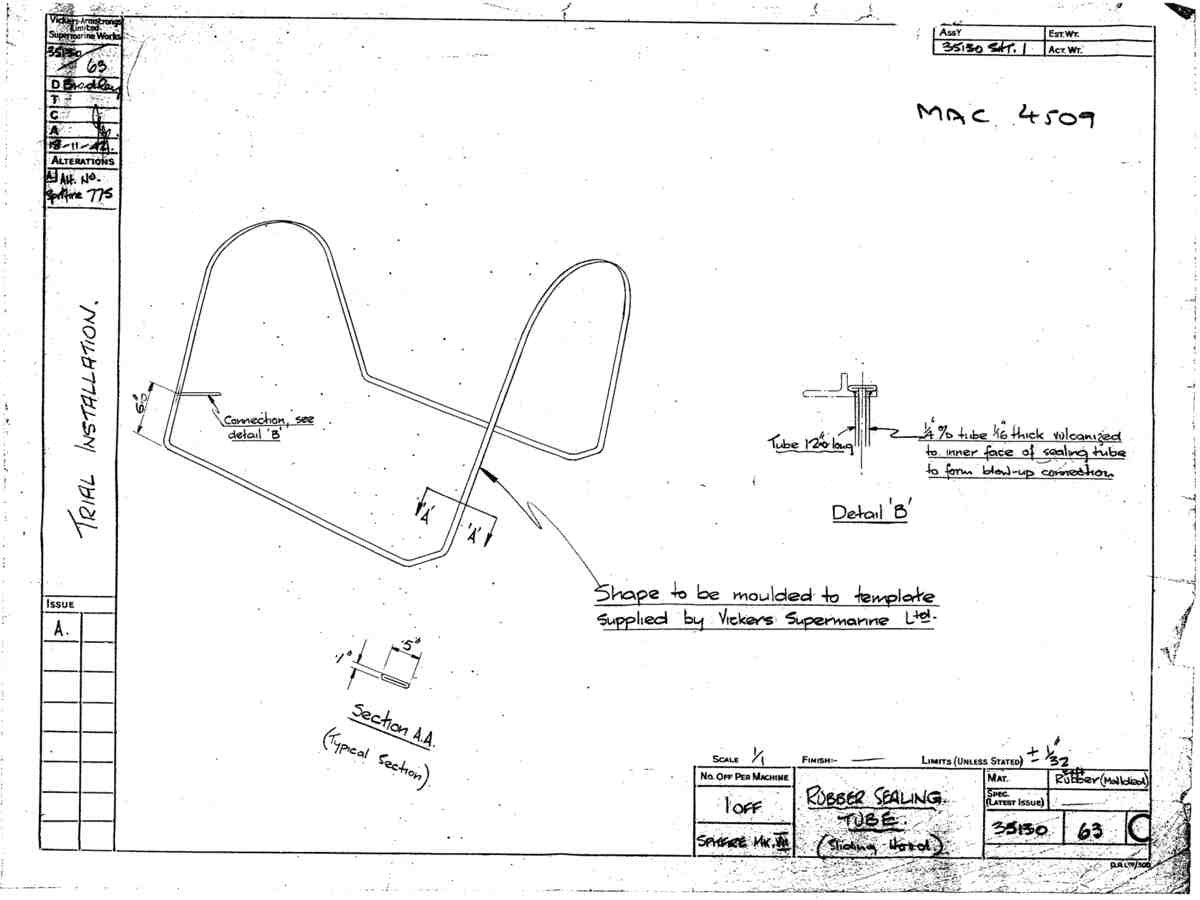 Spitfire Mk VII Type 351 Blueprints 35130 63 C Rubber Sealing Tube A4 Photo Print