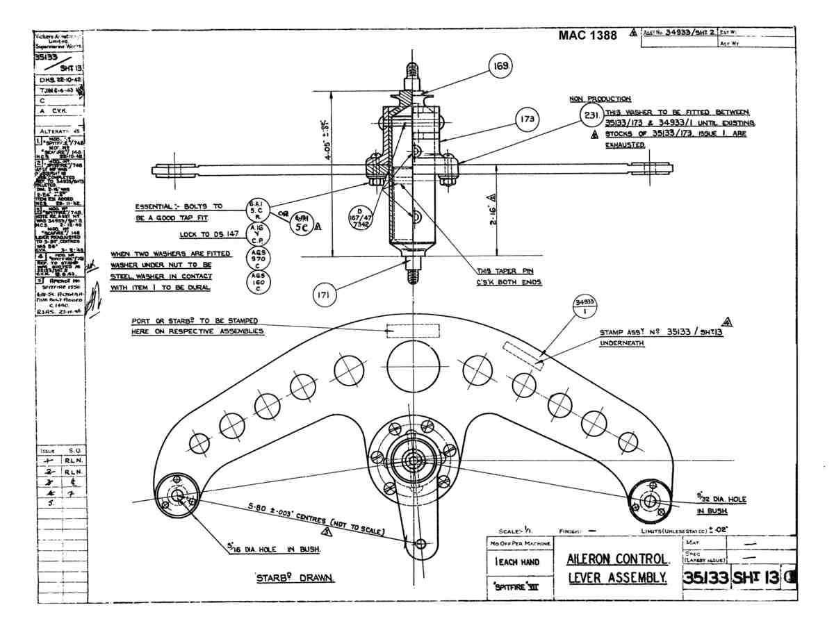 Spitfire Mk VII Type 351 Blueprints 35133 13 x Aileron Control Lever Assembly A4 Photo Print