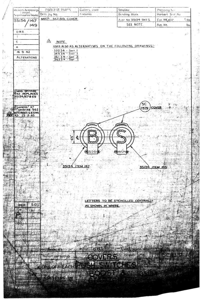 Spitfire Mk VII Type 351 Blueprints 35134 147.149  Covers Push Switches Boost and Starter A4 Photo Print