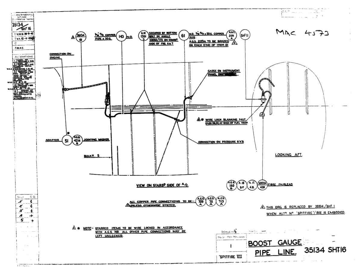 Spitfire Mk VII Type 351 Blueprints 35134 16  Boost Gauge Pipe Line A4 Photo Print