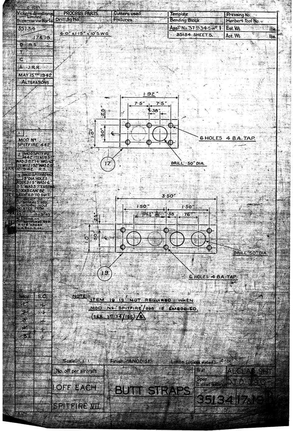 Spitfire Mk VII Type 351 Blueprints 35134 1719 B Butt Straps A4 Photo Print