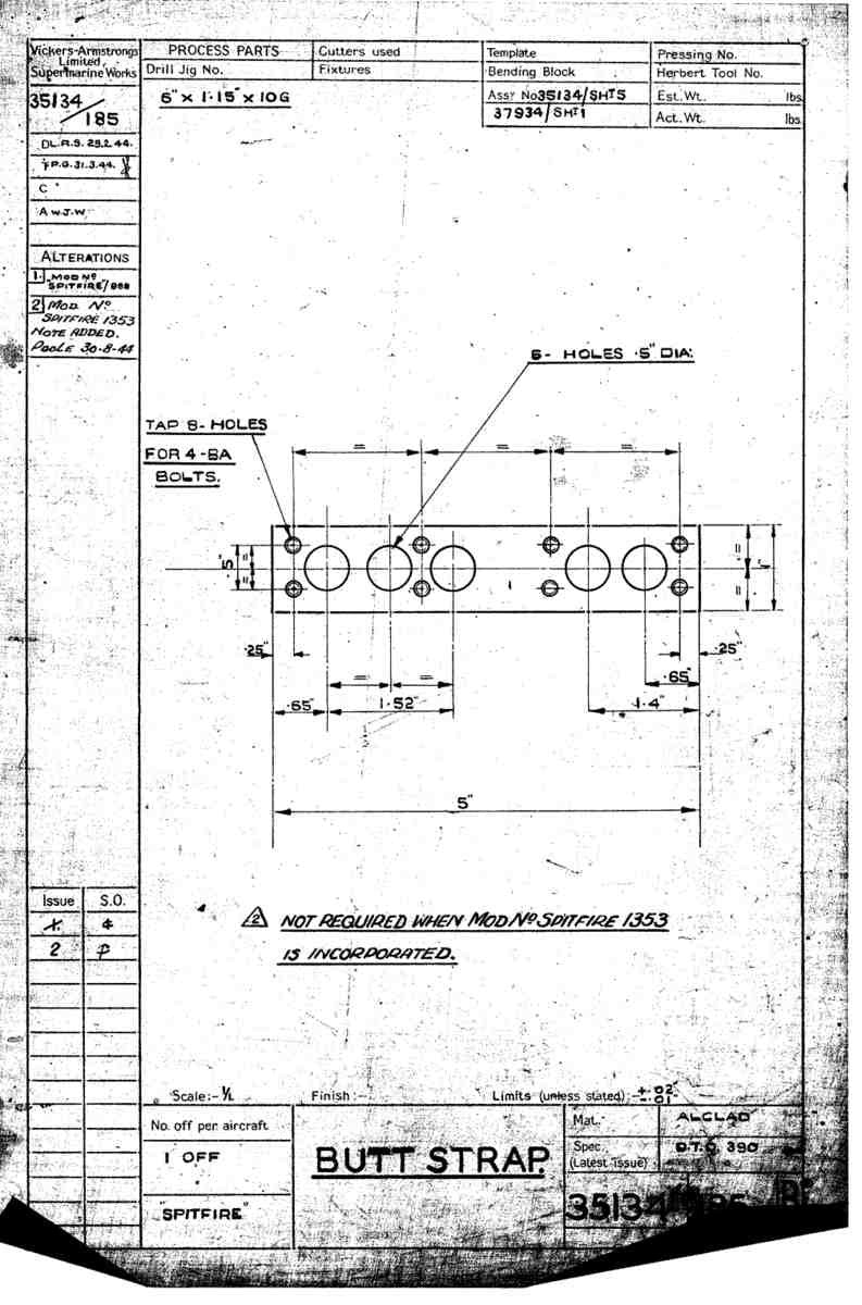Spitfire Mk VII Type 351 Blueprints 35134 185 B Butt Strap A4 Photo Print