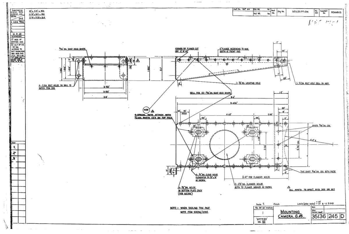 Spitfire Mk VII Type 351 Blueprints 35136 245 D Mounting Camera G45 A4 Photo Print