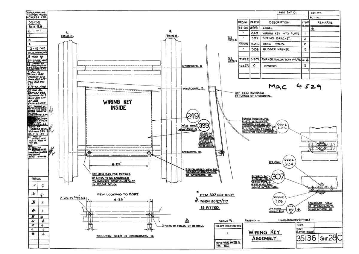 Spitfire Mk VII Type 351 Blueprints 35136 28 C Wiring Key Assembly A4 Photo Print