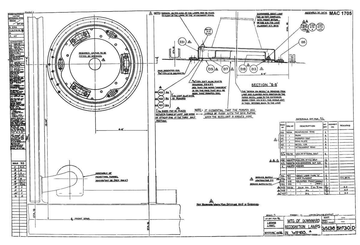 Spitfire Mk VII Type 351 Blueprints 35136 30 D Mtg of Downward Recognition Lamps in Wings' A4 Photo Print