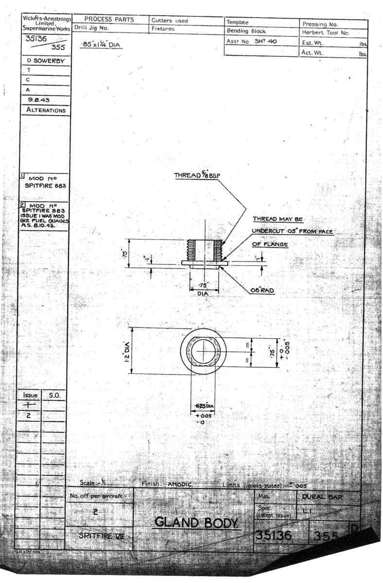 Spitfire Mk VII Type 351 Blueprints 35136 355 B Gland Body A4 Photo Print