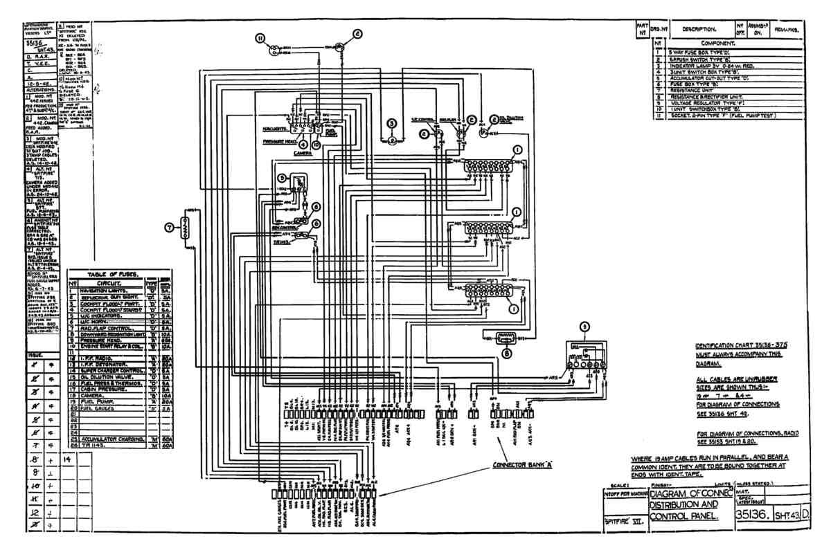 Spitfire Mk VII Type 351 Blueprints 35136 43 D Diagram of connection Distribution and Control A4 Photo Print