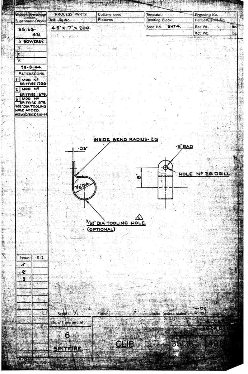 Spitfire Mk VII Type 351 Blueprints 35136 431  Clip A4 Photo Print