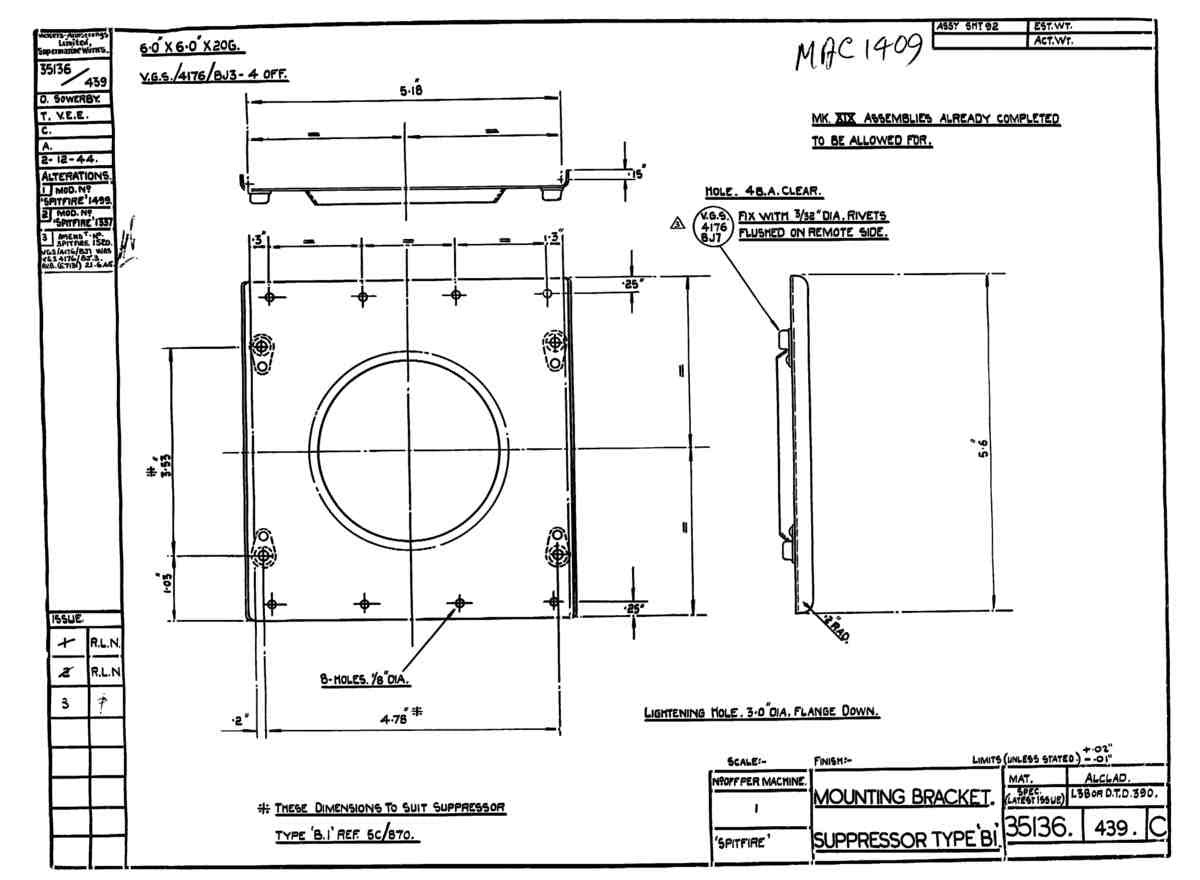 Spitfire Mk VII Type 351 Blueprints 35136 439 C Mounting Bracket Suppressor Type B1 A4 Photo Print