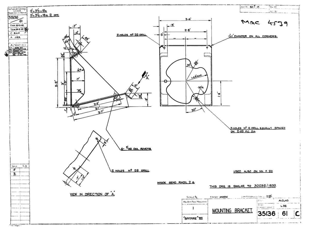 Spitfire Mk VII Type 351 Blueprints 35136 61 C Mounting Bracket A4 Photo Print