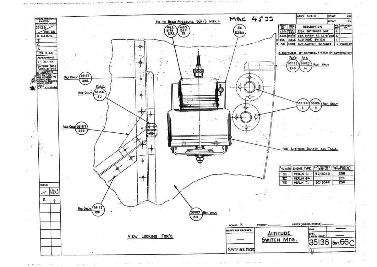 Spitfire Mk VII Type 351 Blueprints 35136 66 C Altitude Switch A4 Photo Print