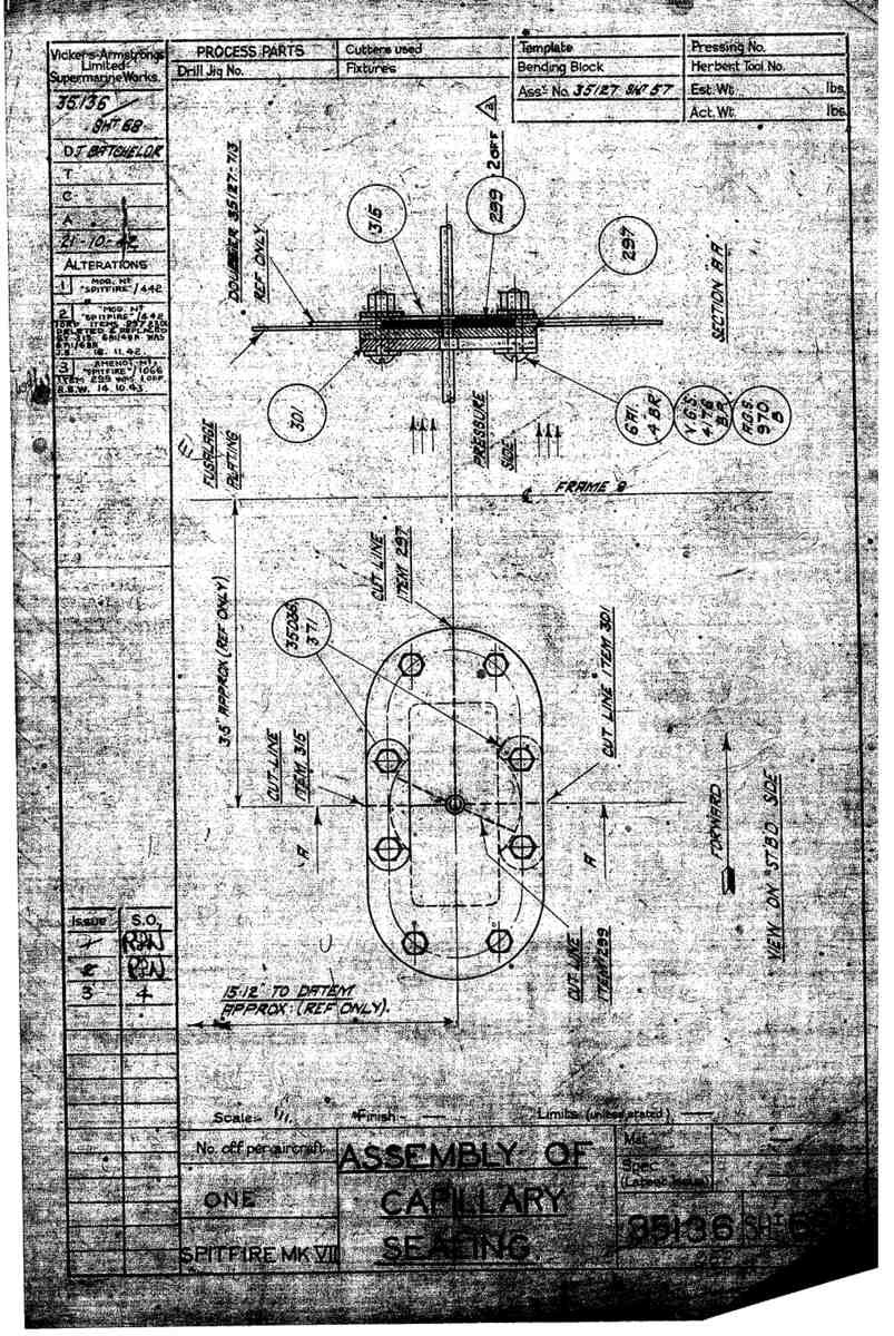 Spitfire Mk VII Type 351 Blueprints 35136 68  Assembly of Capillary Sealing A4 Photo Print