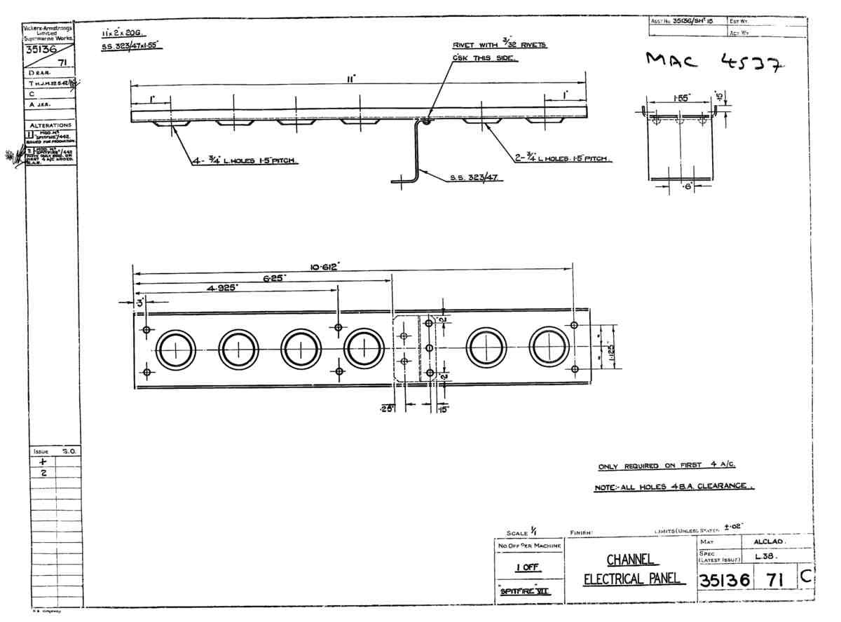 Spitfire Mk VII Type 351 Blueprints 35136 71 C Channel electrical panel A4 Photo Print